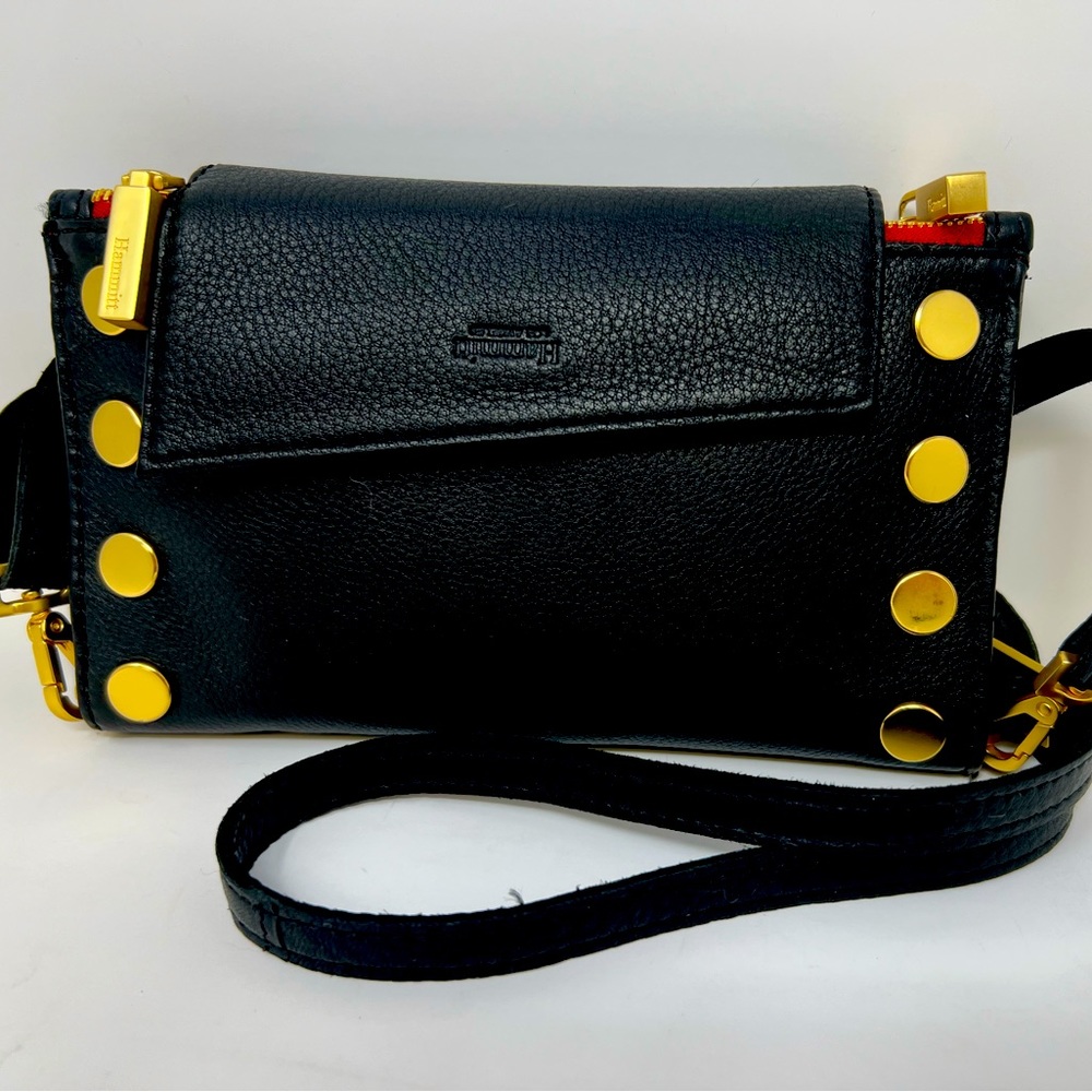 Hammitt levy leather black/brushed gold clutch crossbody wallet/purse